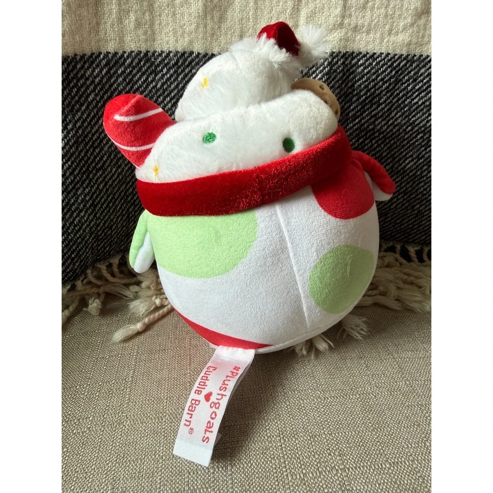 Cuddle Barn Plush Cow  8in White Excellent Holiday Hot Cocoa Santa Haat